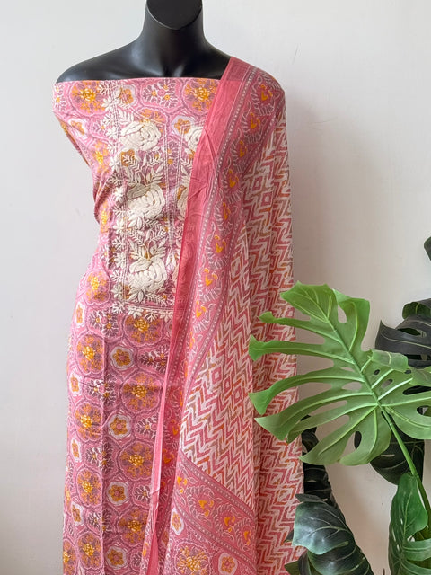 Printed emb mul cotton salwar material