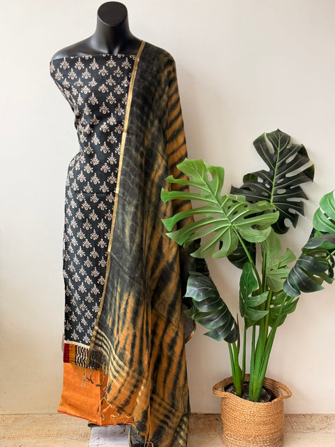 Printed tussar silk suit material