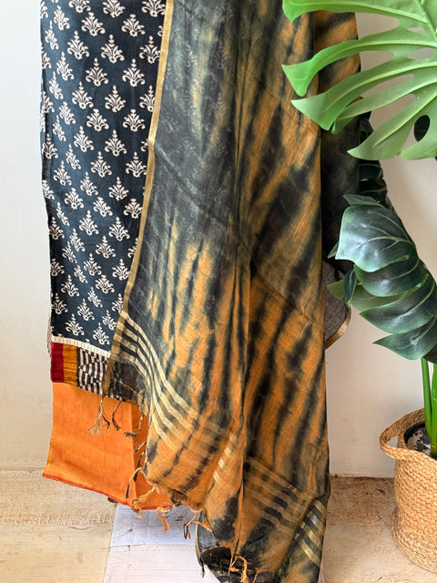 Printed tussar silk suit material