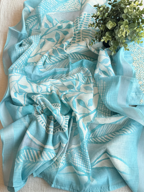 Neck emb silk cotton suit material