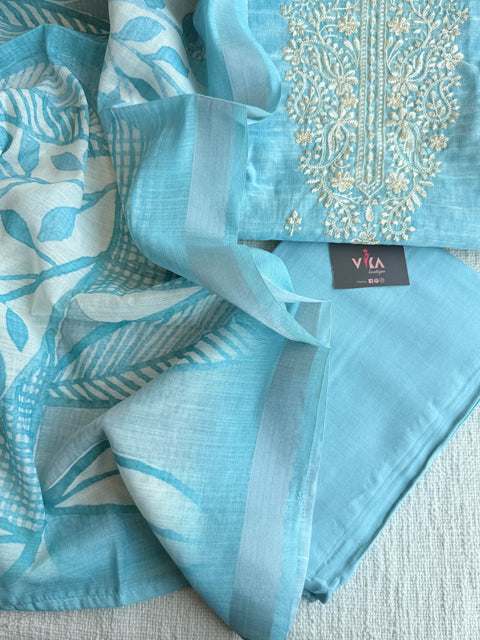 Neck emb silk cotton suit material
