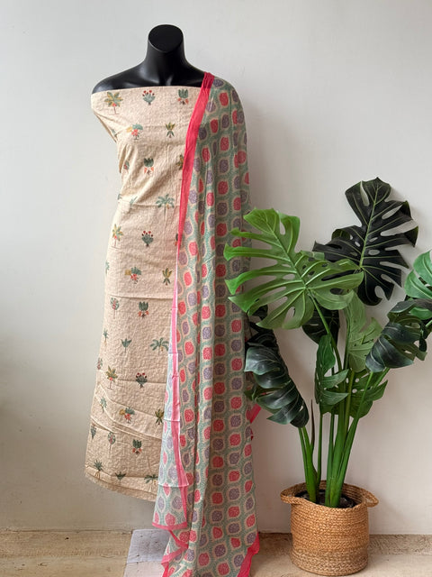 Hakoba cotton top with printed dupatta