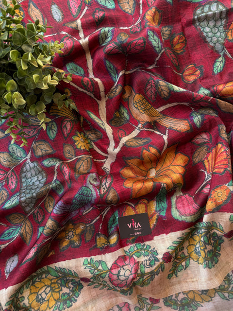 Kalamkari printed satin crepe saree