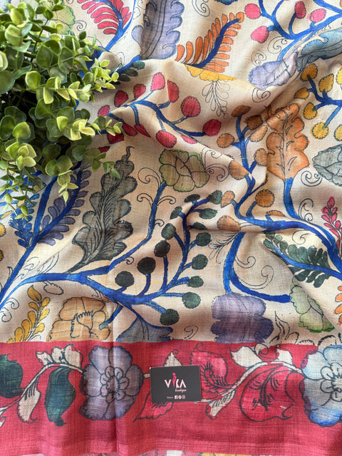 Kalamkari printed satin crepe saree