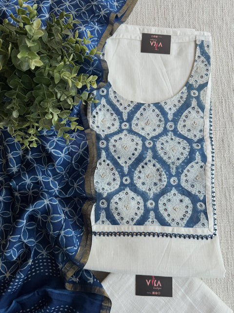 Applique cotton top with chanderi dupatta