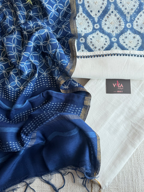 Applique cotton top with chanderi dupatta