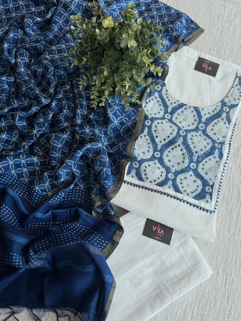 Applique cotton top with chanderi dupatta