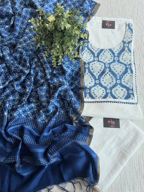 Applique cotton top with chanderi dupatta