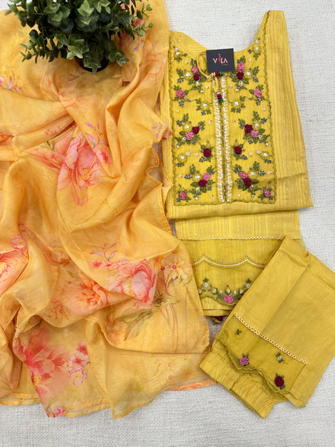 Readymade cotton salwar suit set - Yellow