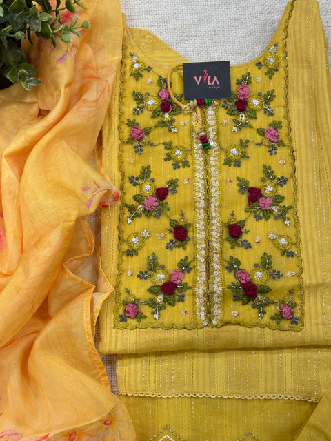 Readymade cotton salwar suit set - Yellow