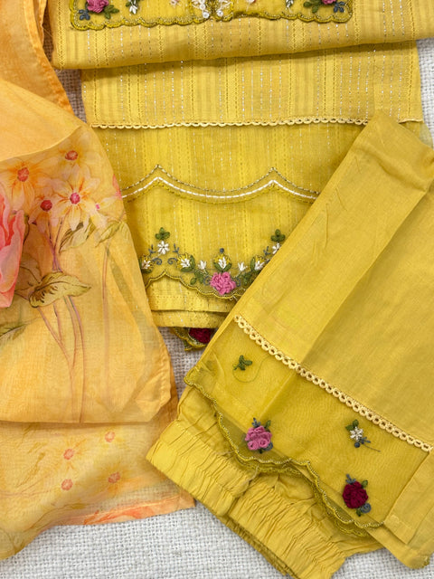 Readymade cotton salwar suit set - Yellow