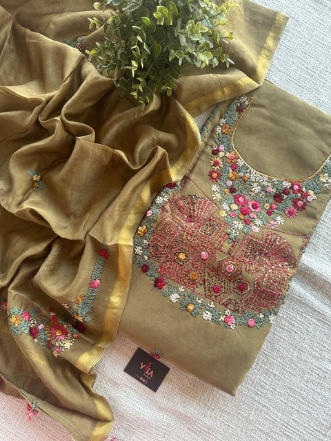 Hand Embroidery soft chanderi salwar material
