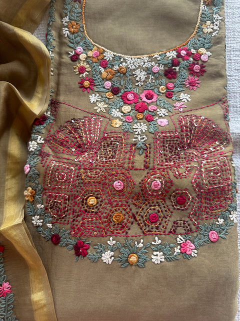 Hand Embroidery soft chanderi salwar material
