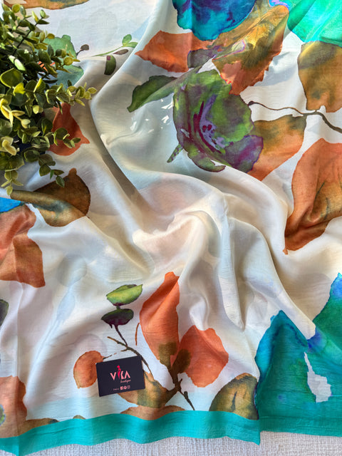 Digital printed satin crepe saree