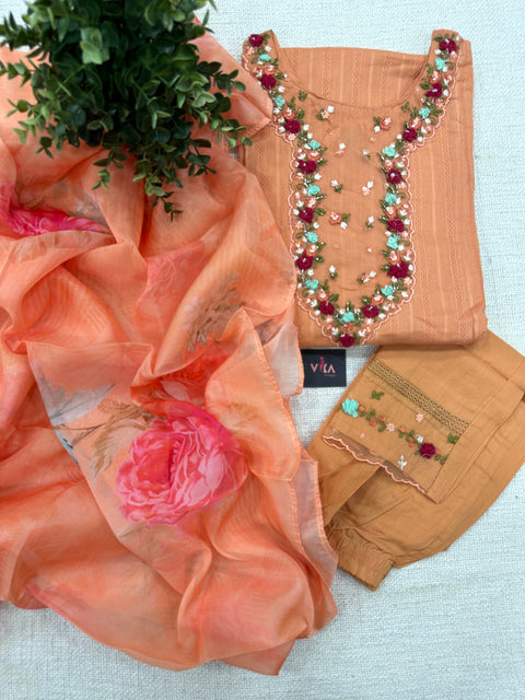 Readymade cotton salwar suit set - Orange