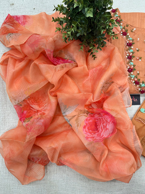 Readymade cotton salwar suit set - Orange