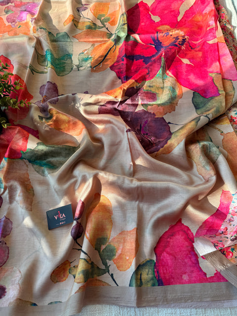 Digital printed satin crepe saree