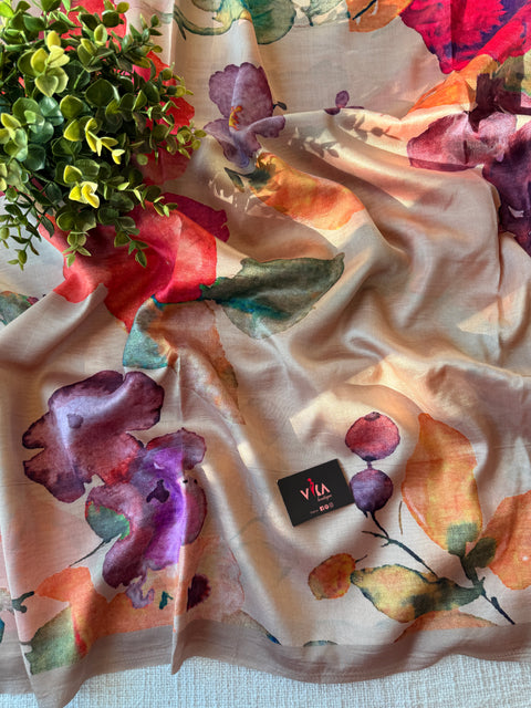 Digital printed satin crepe saree
