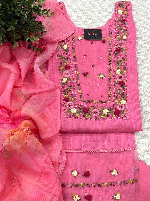 Readymade cotton salwar suit set - Pink