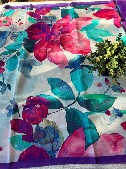 Digital printed satin crepe saree