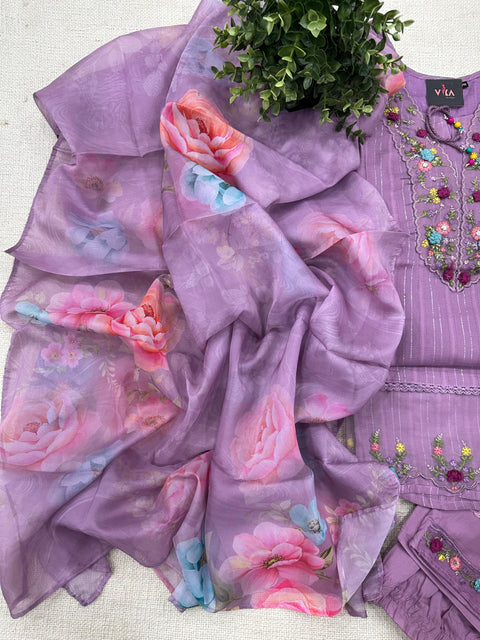 Readymade cotton salwar suit set - Purple