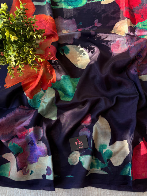 Digital printed satin crepe saree