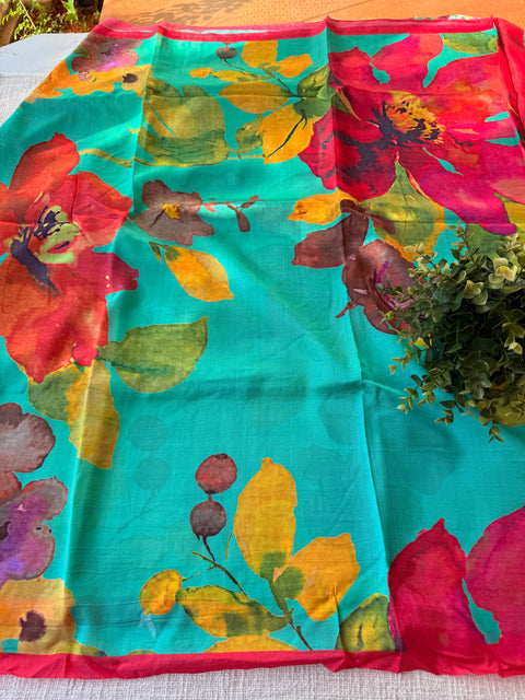 Digital printed satin crepe saree