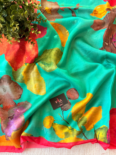 Digital printed satin crepe saree
