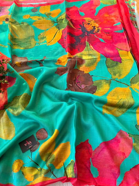 Digital printed satin crepe saree