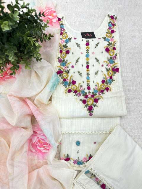 Readymade cotton salwar suit set - Off white