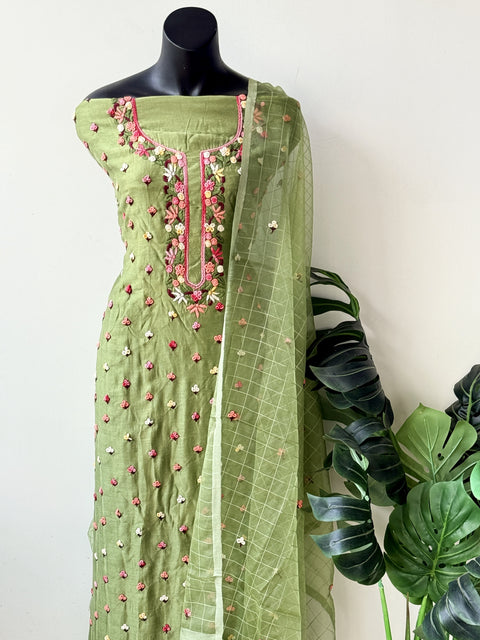 French knot hand emb salwar suit material