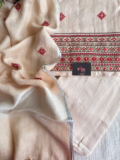 Embroidered linen cotton salwar material