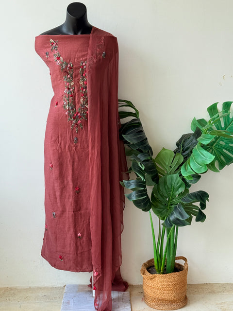 French knot hand emb salwar suit material