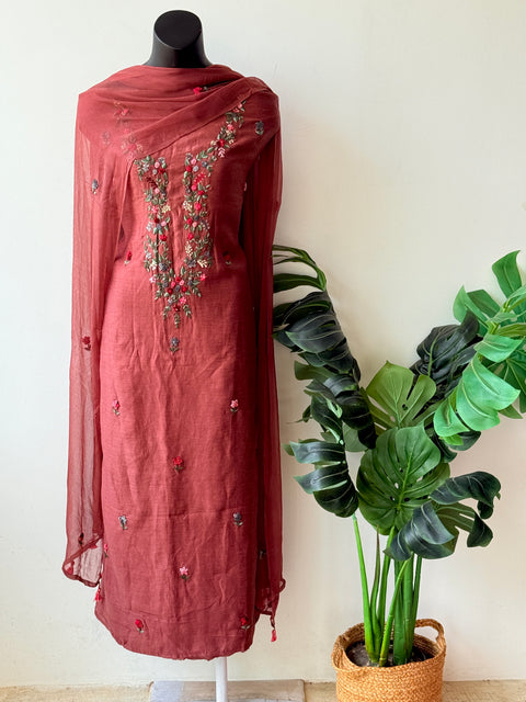 French knot hand emb salwar suit material