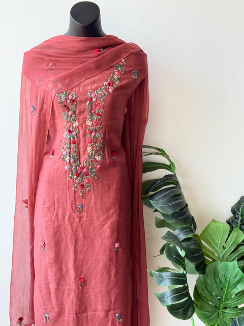 French knot hand emb salwar suit material