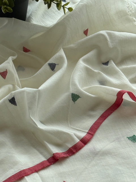 White with multi triangle Jamdhani material