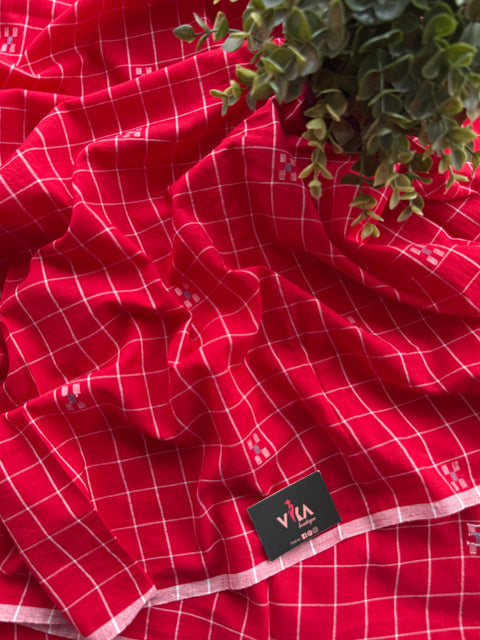 Red checked pure Jamdhani material