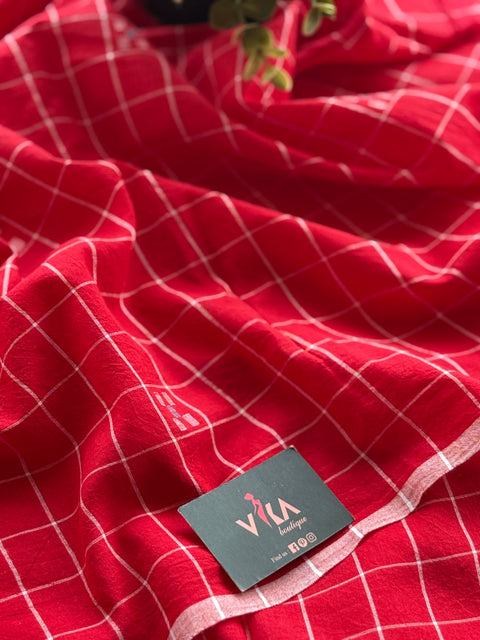 Red checked pure Jamdhani material