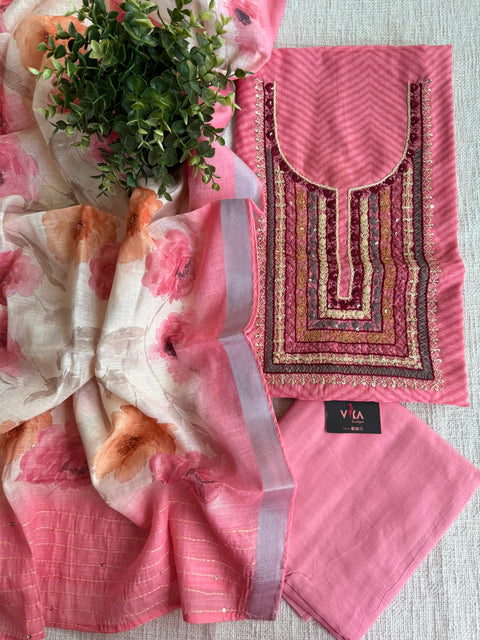 Embroidered linen cotton salwar material