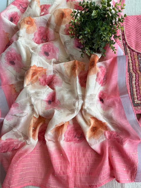 Embroidered linen cotton salwar material