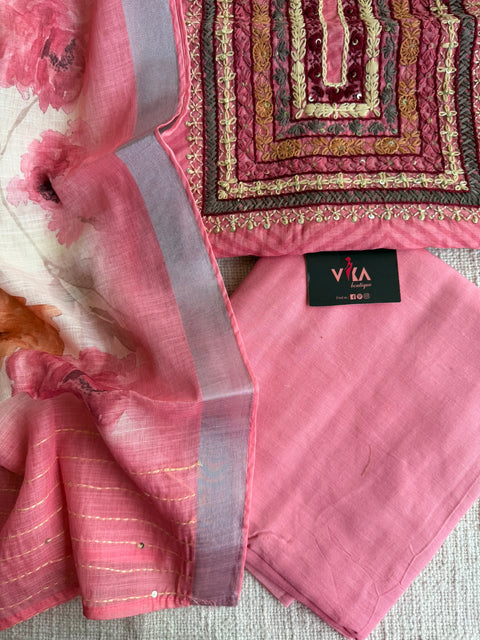 Embroidered linen cotton salwar material