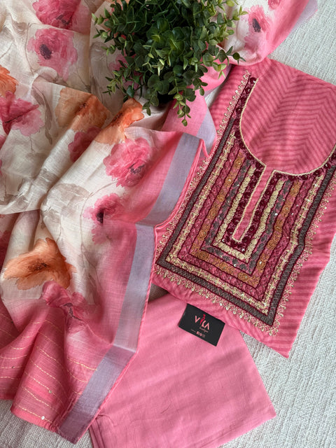 Embroidered linen cotton salwar material