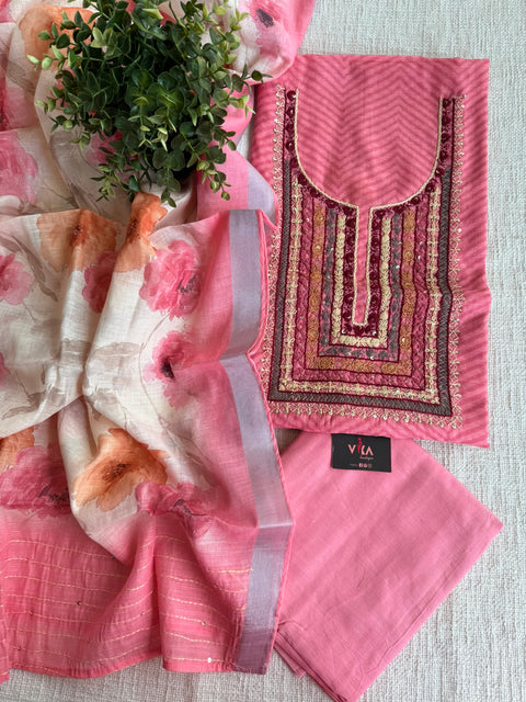 Embroidered linen cotton salwar material