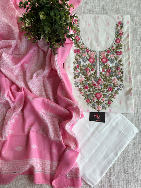 French knot emb cotton salwar material