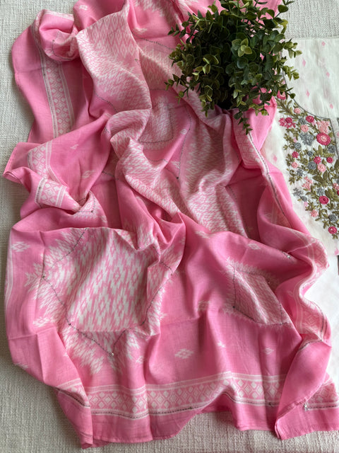French knot emb cotton salwar material