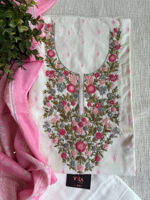 French knot emb cotton salwar material