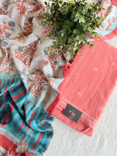 Handloom cotton set with kota dupatta