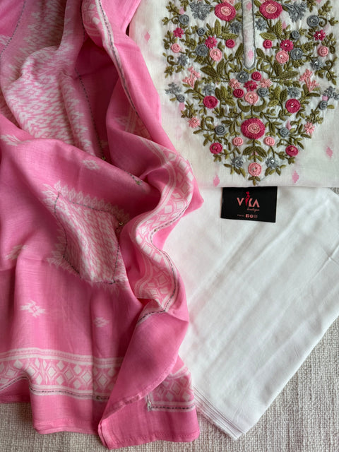 French knot emb cotton salwar material