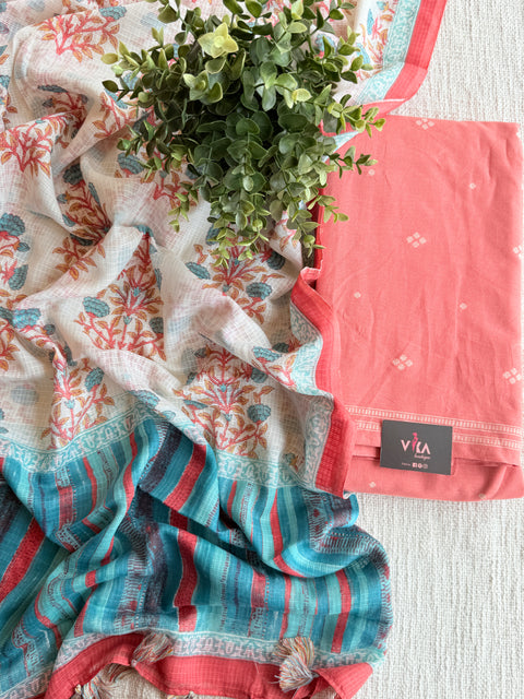 Handloom cotton set with kota dupatta