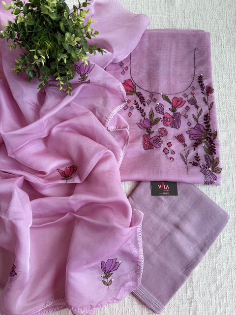 Hand emb organza salwar material